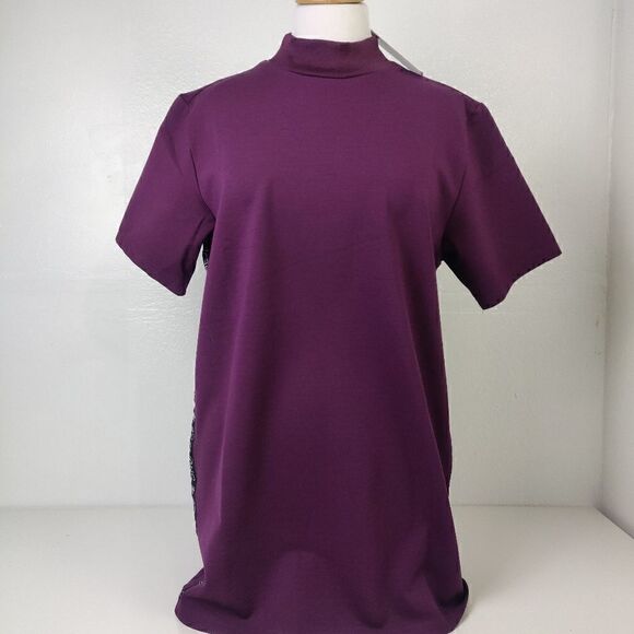 💥 NWT ONEPIECE PURPLE MOCK NECK SHORT SLEEVE TUNIC LONG SHIRT SIZE M - Picture 2 of 14